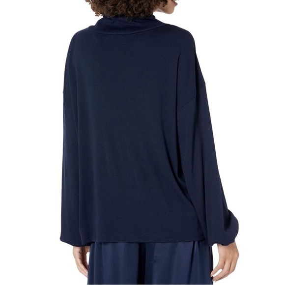 REBECCA TAYLOR Pima Cotton Turtleneck Long Sleeve Top Navy SZ L - Picture 4 of 8